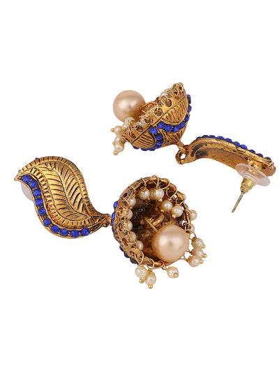 Women's Gold-Toned & LCT Stone Studded & Beaded Dome Shaped Jhumkas Earrings