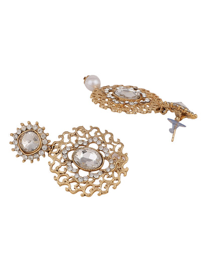 Women's Gold Plated and Cutwork Traditional Stone and pearl Chandbali Earring