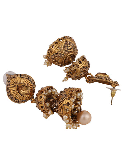Women's LCT Stone Studded & Beaded 2 Floor Dome Shaped Jhumkas