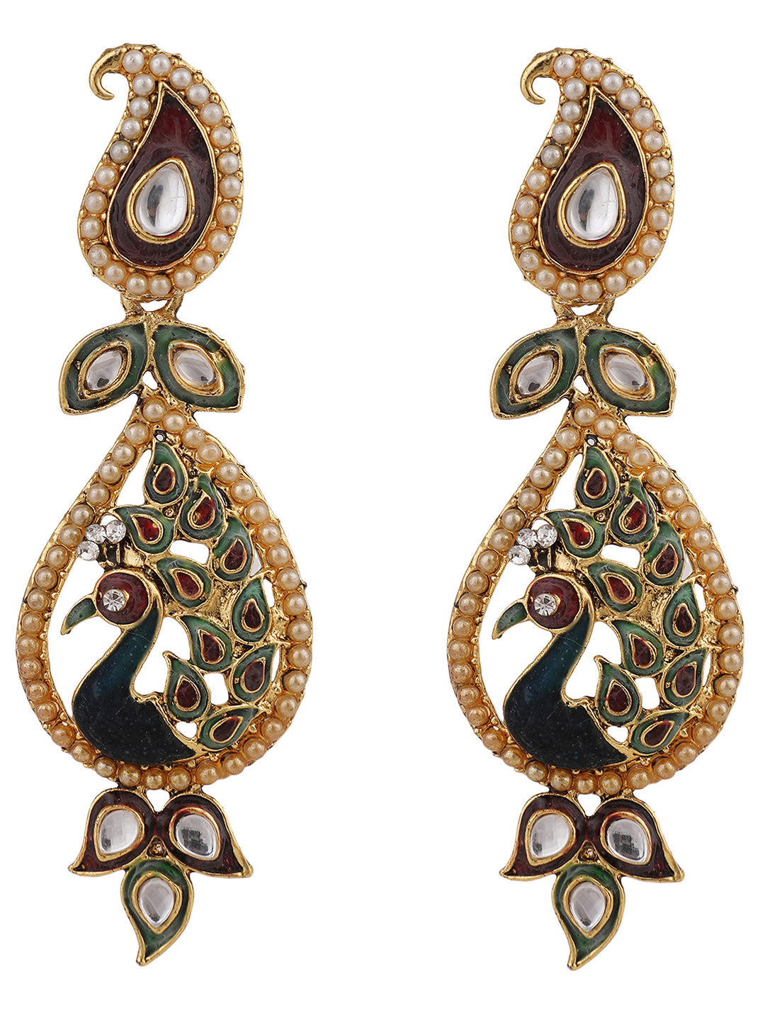 Women's Peacock Motif Gold Plated Meenakari Multicolour Traditional Drop Earring