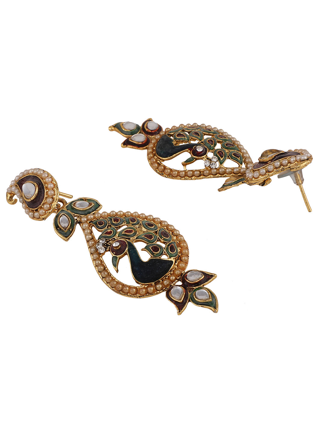 Women's Peacock Motif Gold Plated Meenakari Multicolour Traditional Drop Earring