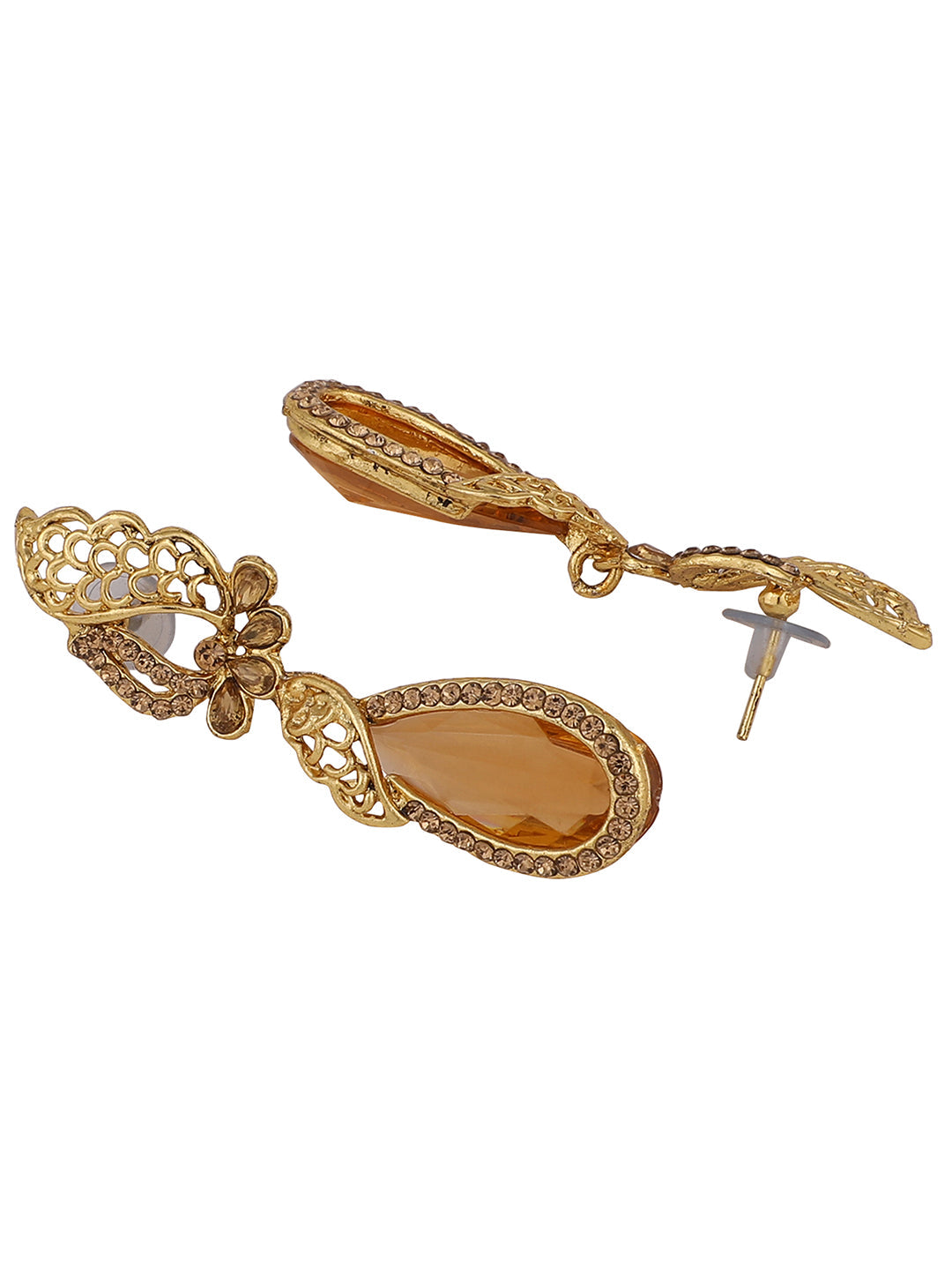 Women's Stylish Brown Crystal Gold Plated Stone Studded Classy Look Drop Earring