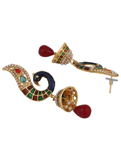 Women's Peacock Motif Gold Plated Meenakari Multicolour Traditional Jhumka Earring
