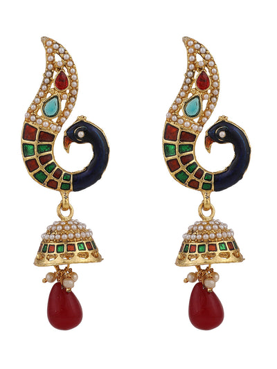 Women's Peacock Motif Gold Plated Meenakari Multicolour Traditional Jhumka Earring
