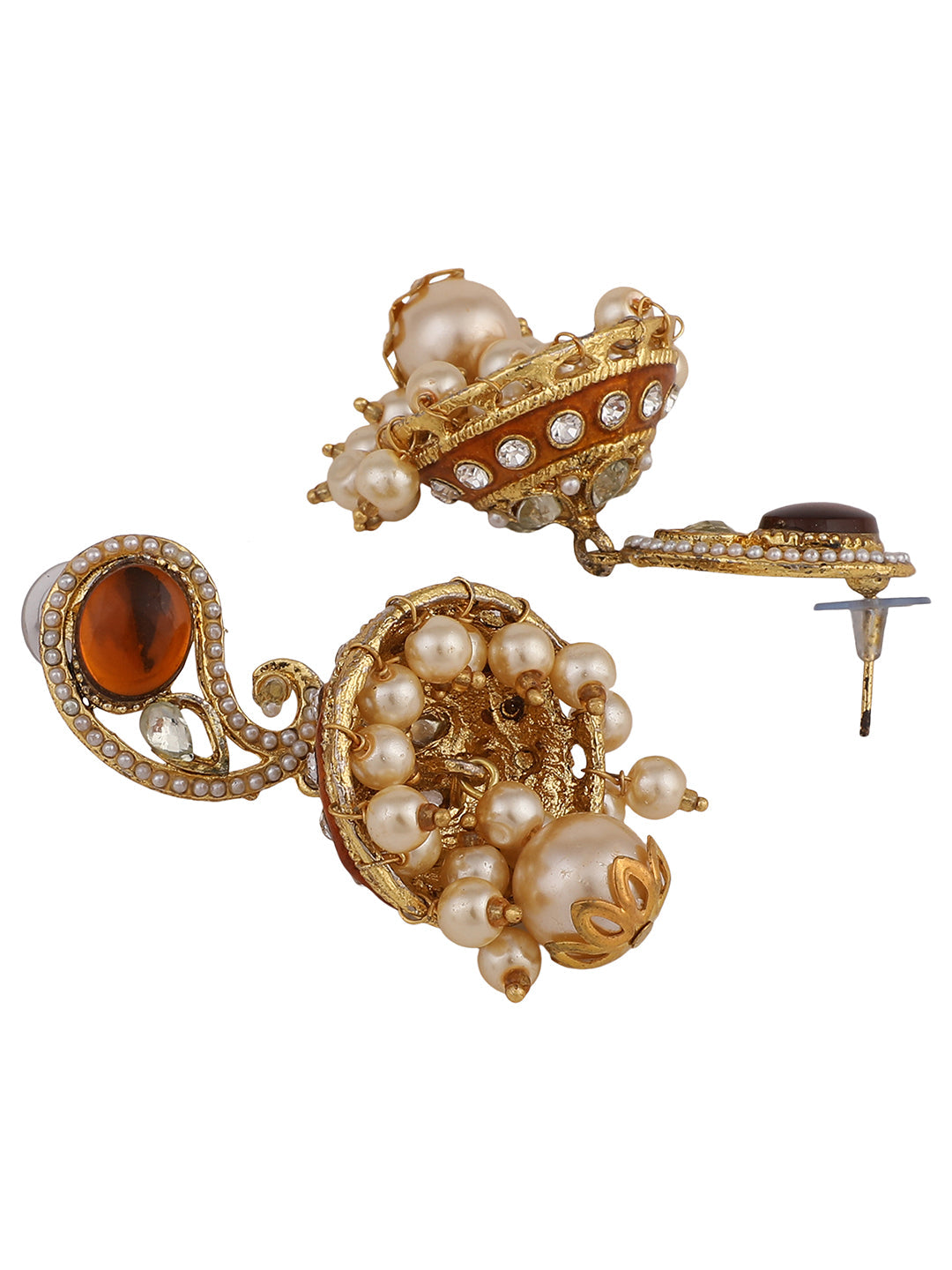 Women's Brown Enamel Carry Shaped Brass Meenakari Jhumka Earring