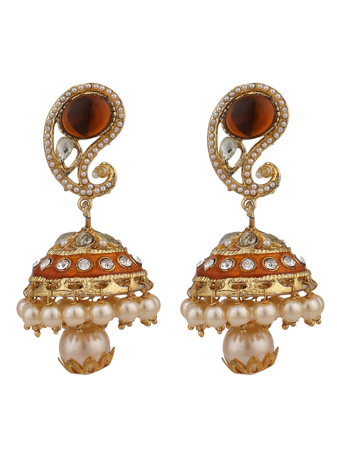 Women's Brown Enamel Carry Shaped Brass Meenakari Jhumka Earring