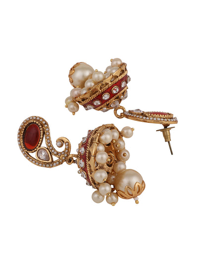 Women's Pink Enamel Carry Shaped Brass Meenakari Jhumka Earring