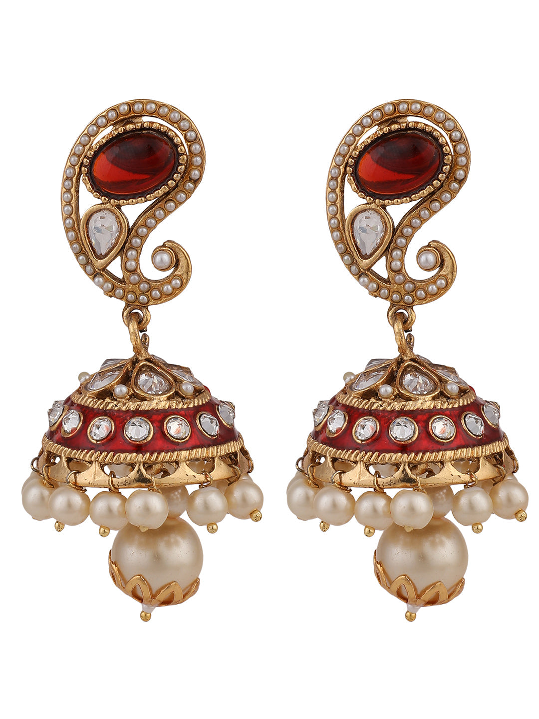 Women's Pink Enamel Carry Shaped Brass Meenakari Jhumka Earring
