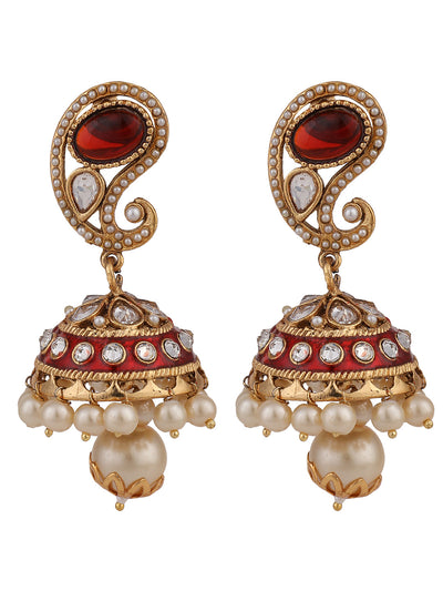 Women's Pink Enamel Carry Shaped Brass Meenakari Jhumka Earring