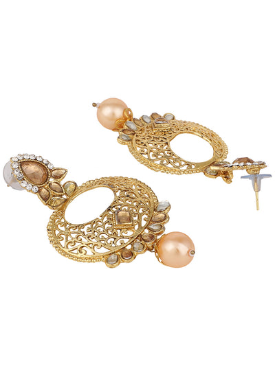 Women's Gold Tone Contemporary LCT Stone and Pearl Brass Chandbali Earring