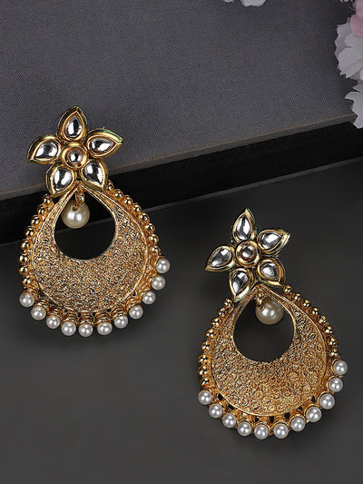 Women's Gold Plated and Selfdesign Traditional Stone and pearl Chandbali Earring