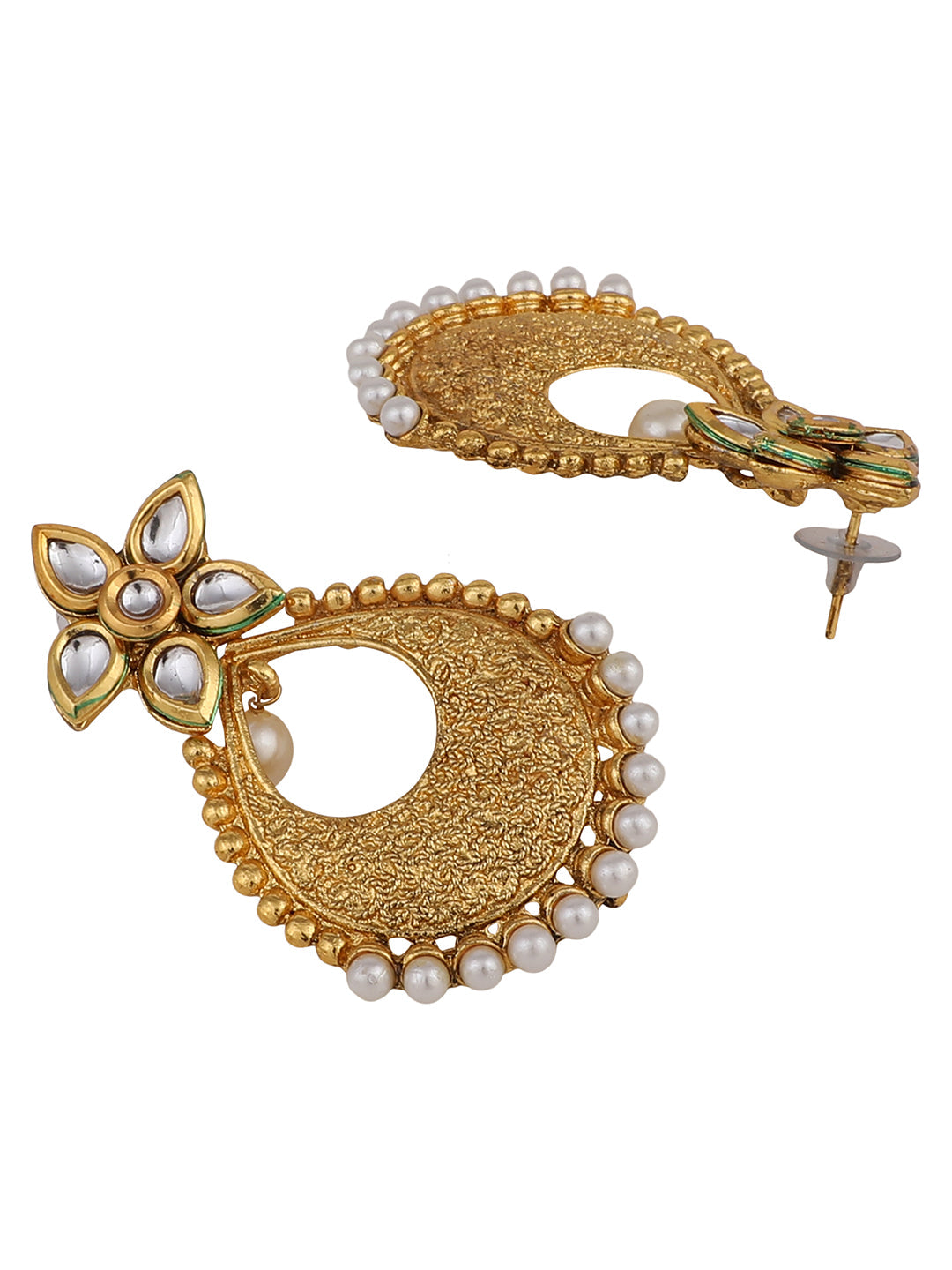 Women's Gold Plated and Selfdesign Traditional Stone and pearl Chandbali Earring
