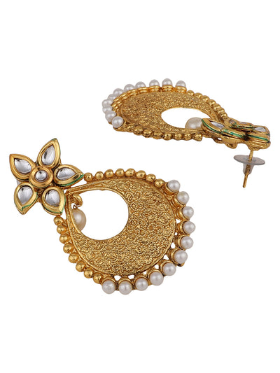 Women's Gold Plated and Selfdesign Traditional Stone and pearl Chandbali Earring