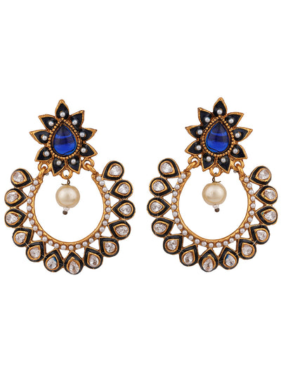 Women's Gold Plated Meenakari Blue Stone and Pearl Chandbali Earring