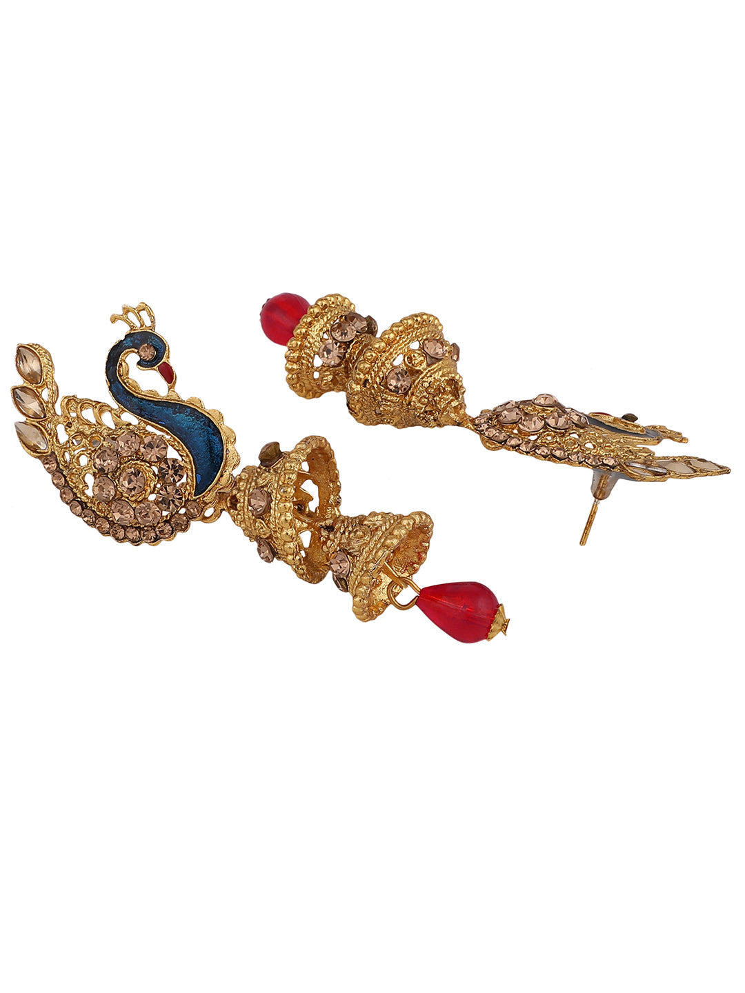 Women's Traditional Peacock Shape LCT Stone Studded 2 Floor Jhumka Earring