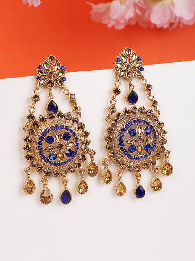 Women's Blue Gold Plated Cubic Zirconia Floral Shape Chandbali Earring