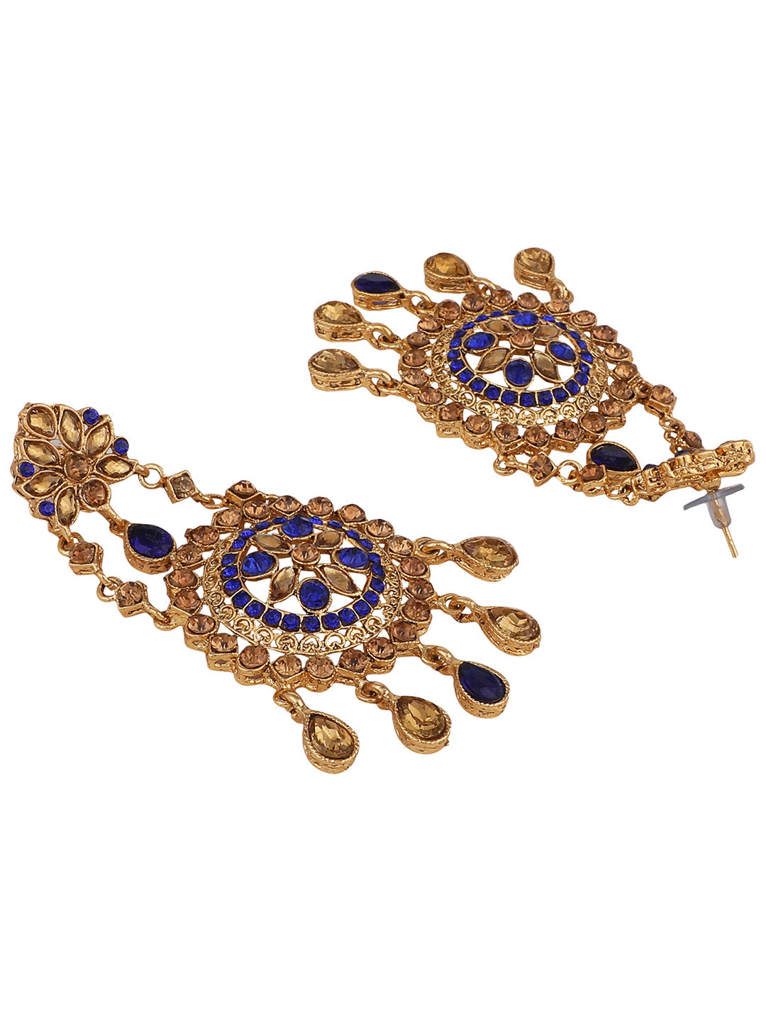 Women's Blue Gold Plated Cubic Zirconia Floral Shape Chandbali Earring