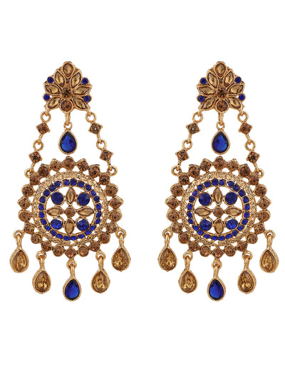 Women's Blue Gold Plated Cubic Zirconia Floral Shape Chandbali Earring