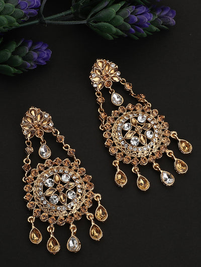 Women's LCT Gold Plated Cubic Zirconia Floral Shape Chandbali Earring