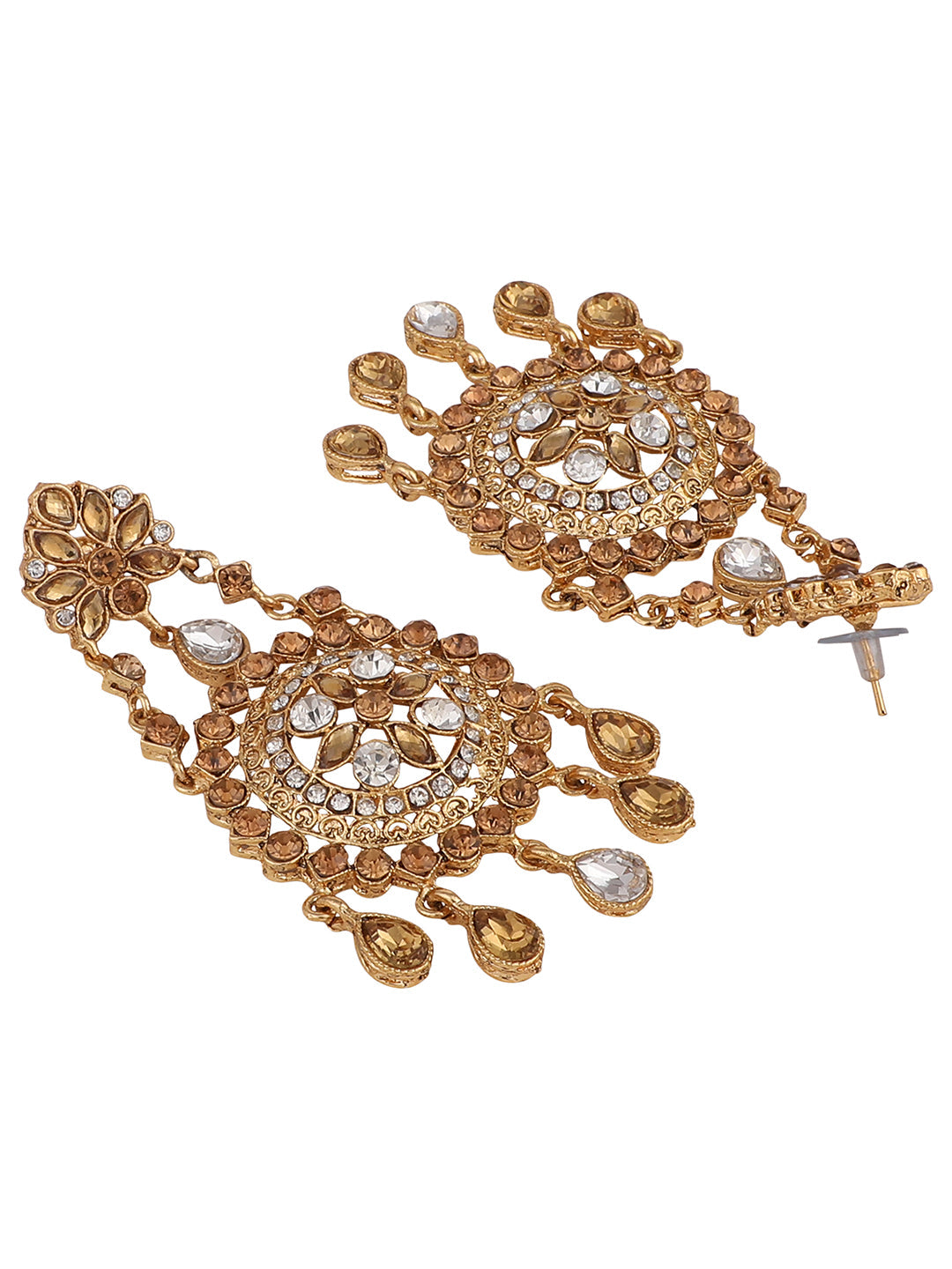 Women's LCT Gold Plated Cubic Zirconia Floral Shape Chandbali Earring