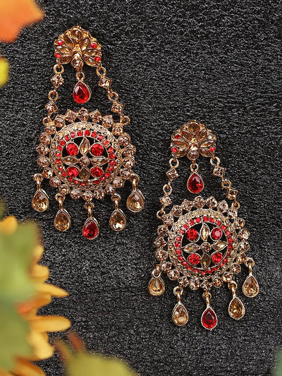 Women's Red Gold Plated Cubic Zirconia Floral Shape Chandbali Earring