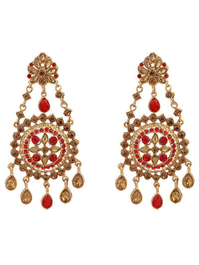 Women's Red Gold Plated Cubic Zirconia Floral Shape Chandbali Earring