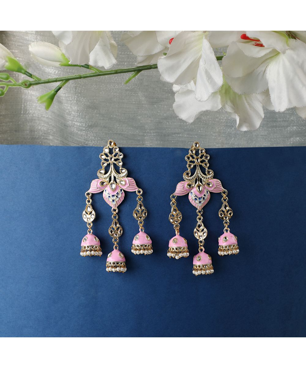 Women's Enameled Pink Colored Statement Dangle & Drop Earring