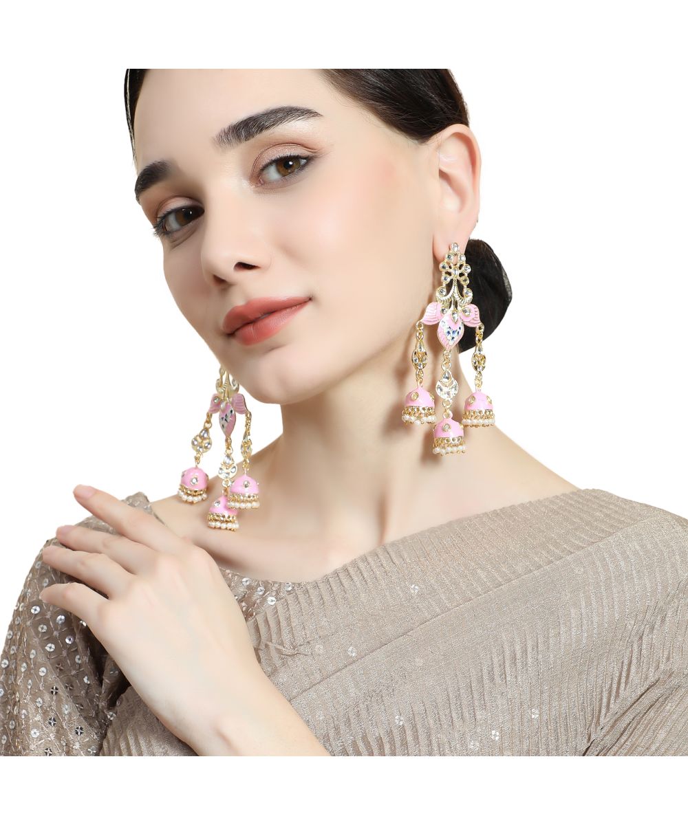 Women's Enameled Pink Colored Statement Dangle & Drop Earring