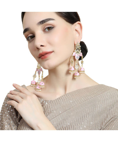 Women's Enameled Pink Colored Statement Dangle & Drop Earring