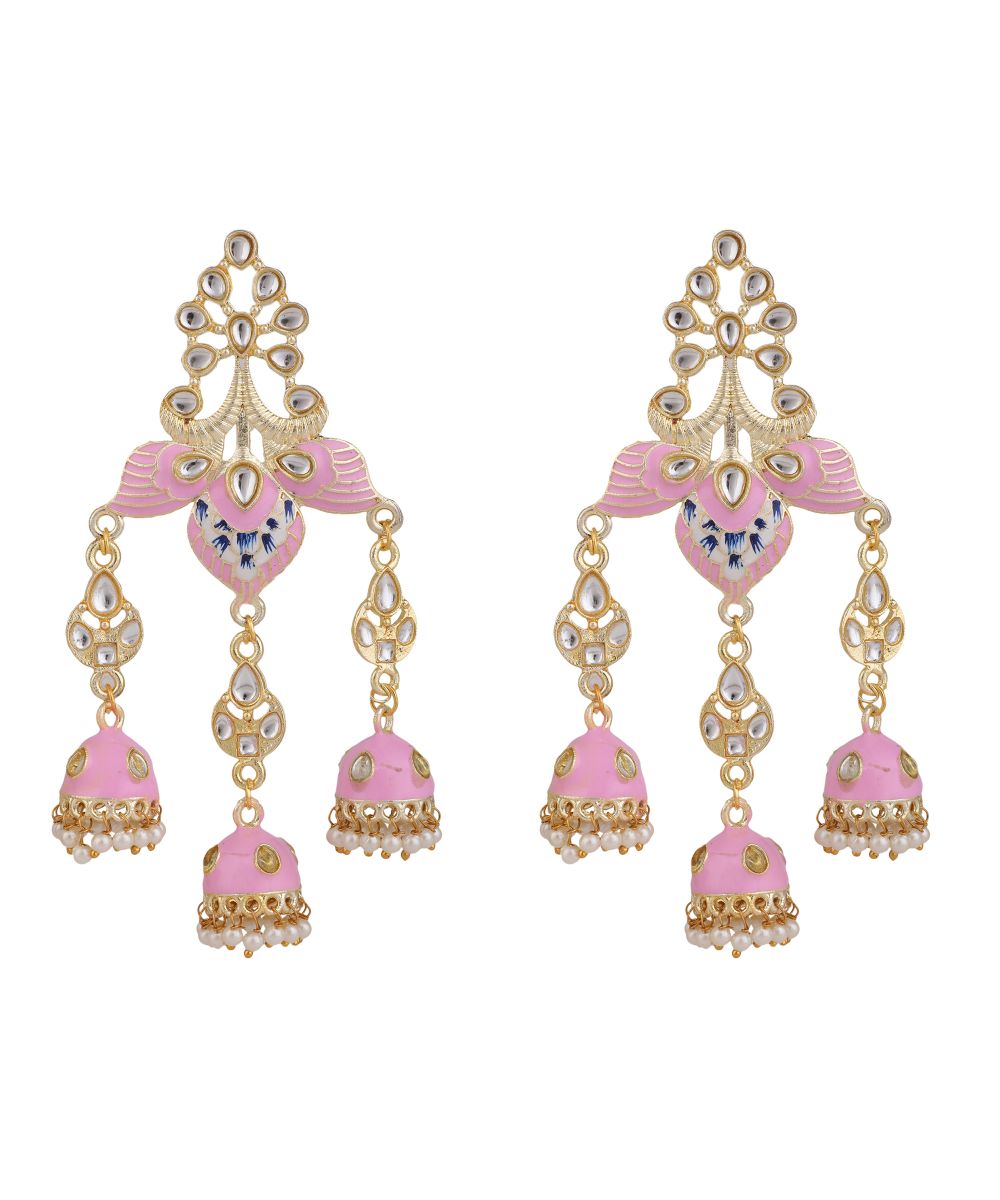 Women's Enameled Pink Colored Statement Dangle & Drop Earring