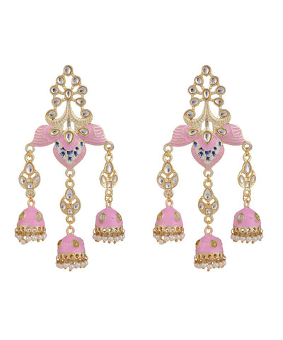 Women's Enameled Pink Colored Statement Dangle & Drop Earring