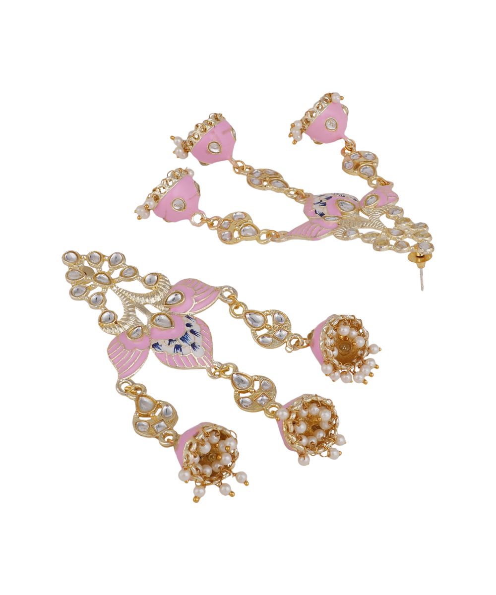 Women's Enameled Pink Colored Statement Dangle & Drop Earring