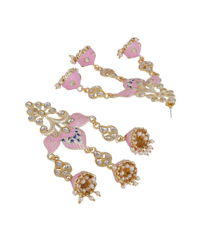 Women's Enameled Pink Colored Statement Dangle & Drop Earring