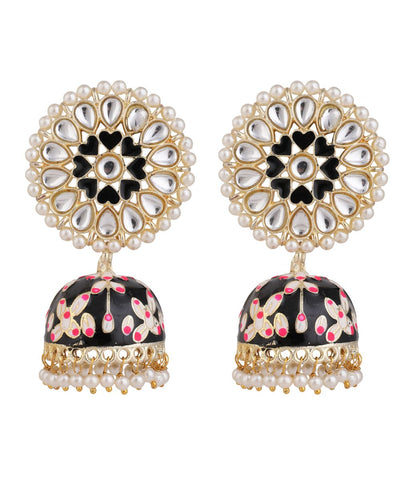 Women's Enameled Black colored Pearl studded Jhumka Earring