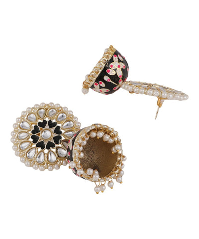 Women's Enameled Black colored Pearl studded Jhumka Earring