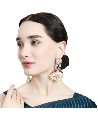 Women's Statement Peacock figure Kundan and Pearl Studded Party and Wedding Wear Earring