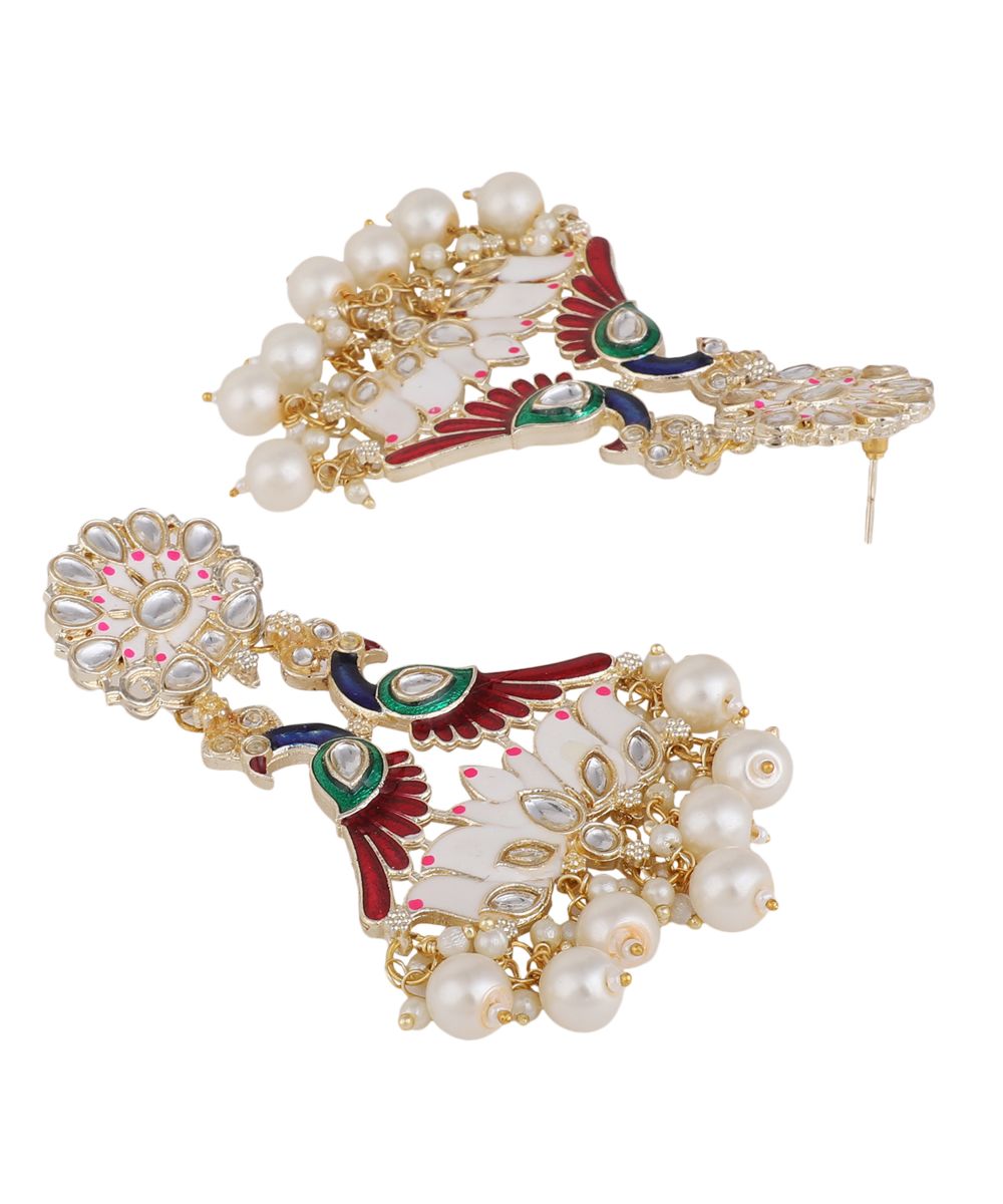 Women's Statement Peacock figure Kundan and Pearl Studded Party and Wedding Wear Earring
