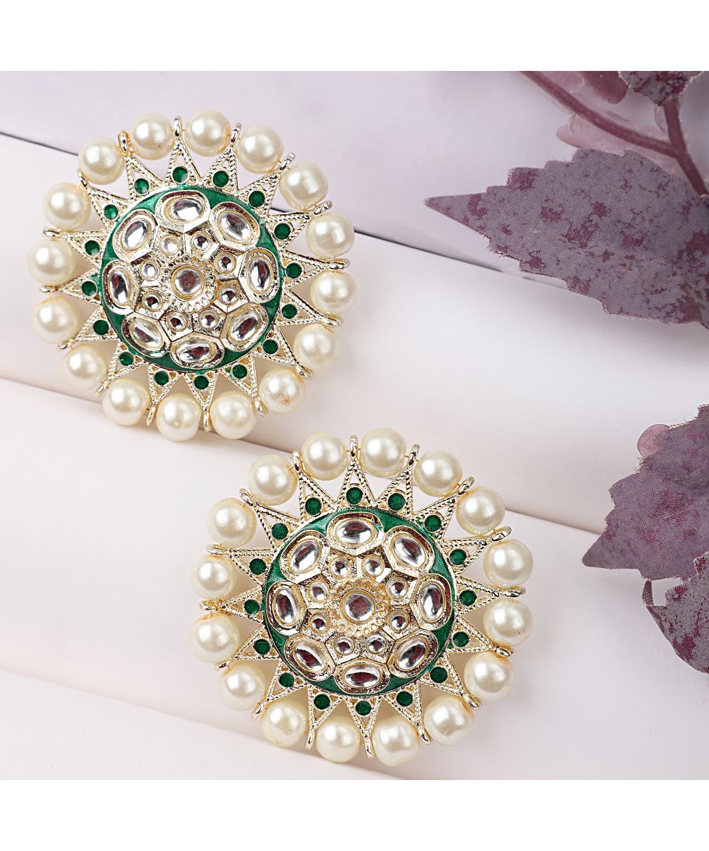 Women's Kundan and Pearl Studded Style Statement Studs