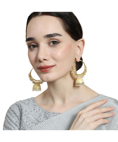 Women's Gold Plated Traditional Enameled Pearl Studded Jhumka Earring