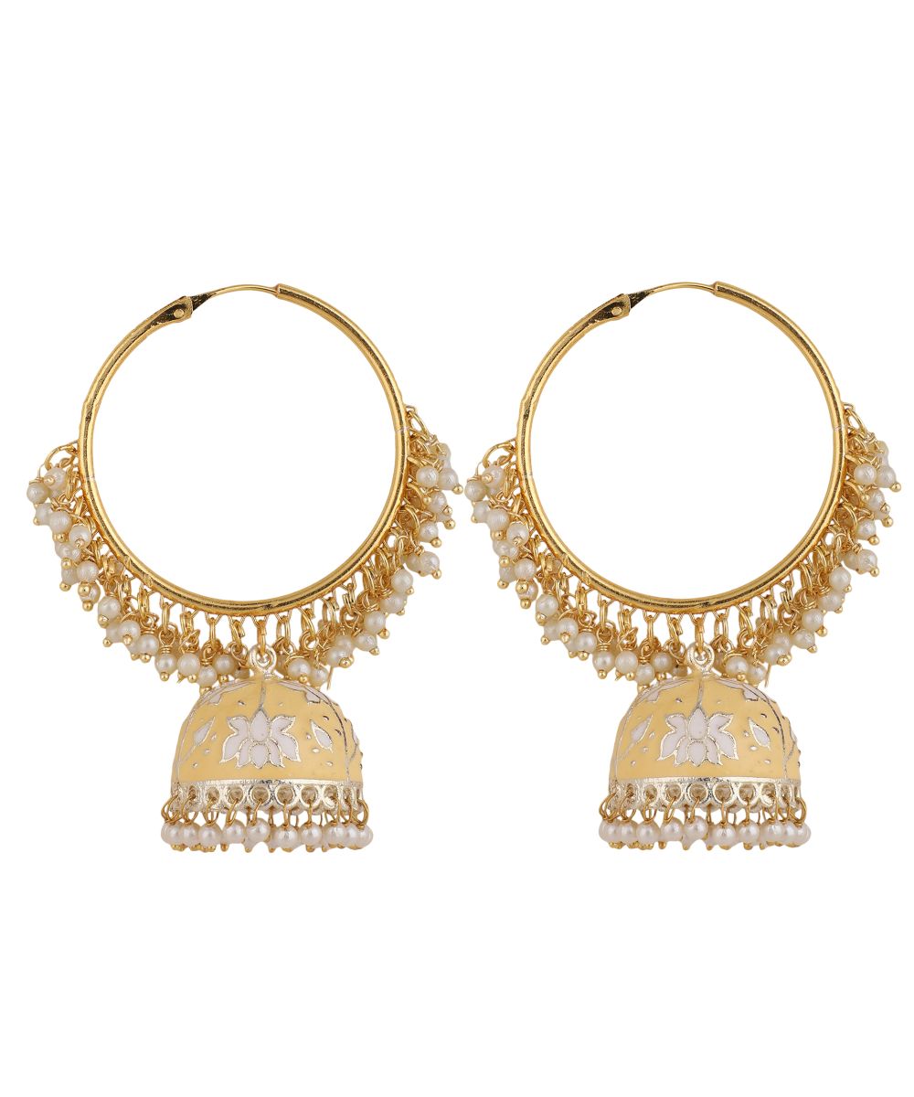 Women's Gold Plated Traditional Enameled Pearl Studded Jhumka Earring