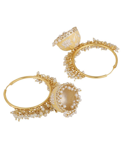Women's Gold Plated Traditional Enameled Pearl Studded Jhumka Earring