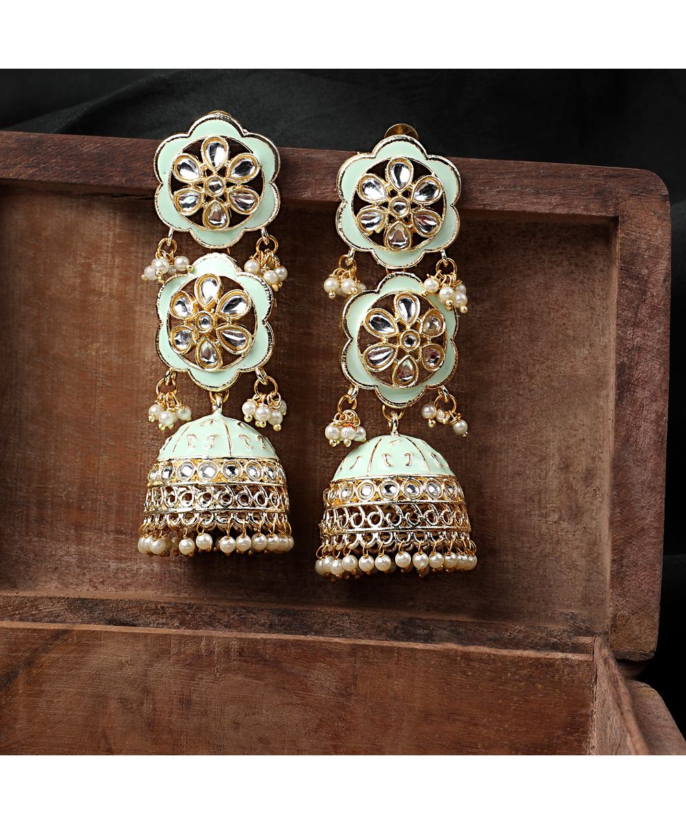 Women's Ethnic Statement Dangle Drop Kundan Studded Jhumka Earring