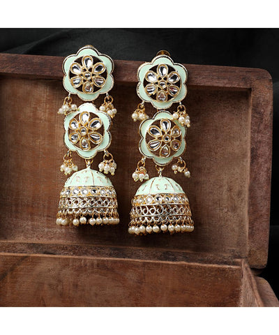 Women's Ethnic Statement Dangle Drop Kundan Studded Jhumka Earring