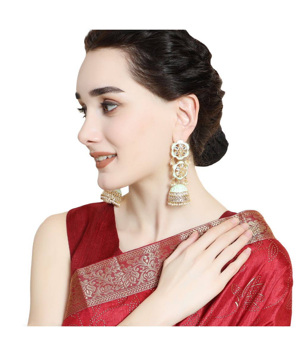 Women's Ethnic Statement Dangle Drop Kundan Studded Jhumka Earring