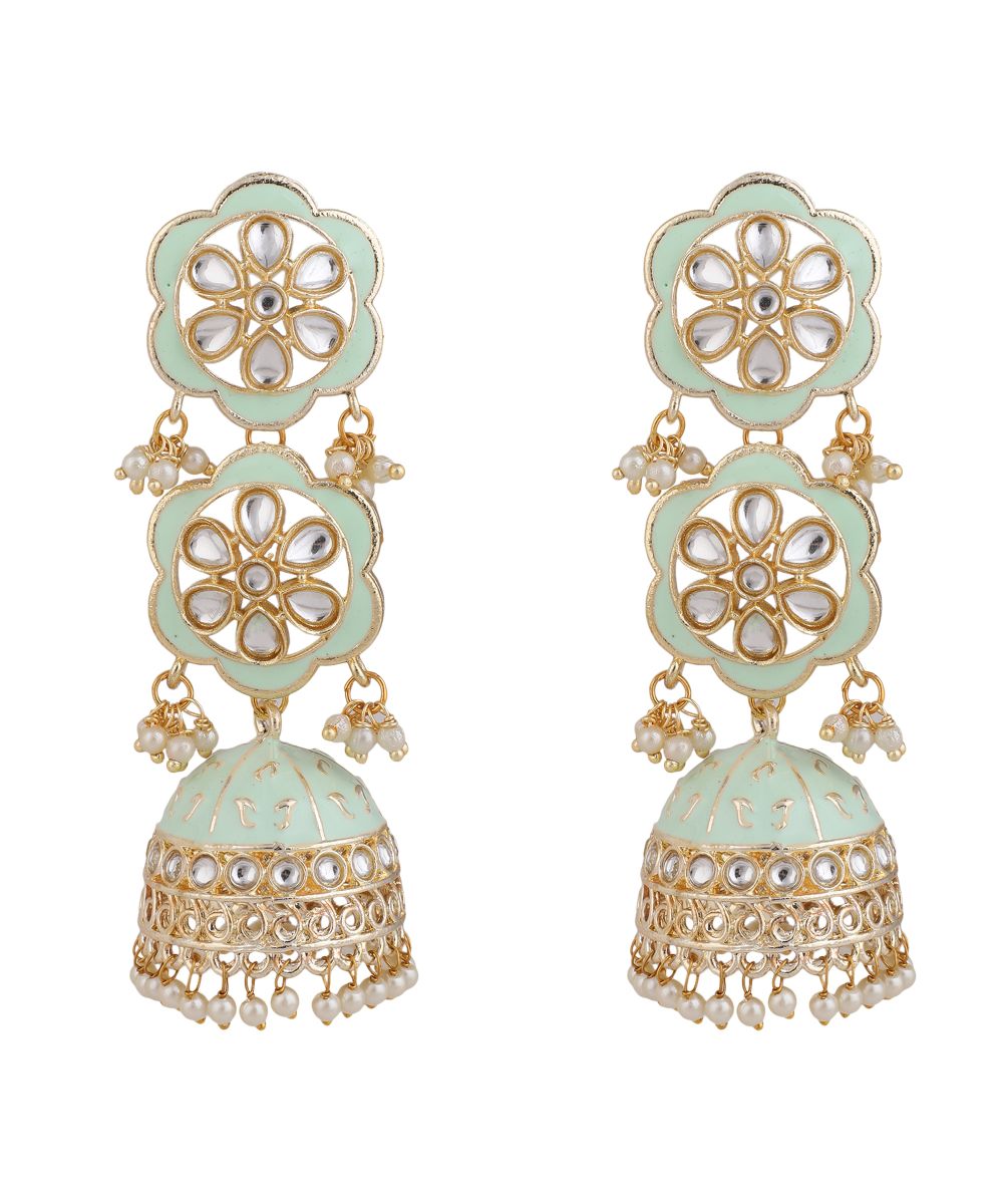 Women's Ethnic Statement Dangle Drop Kundan Studded Jhumka Earring