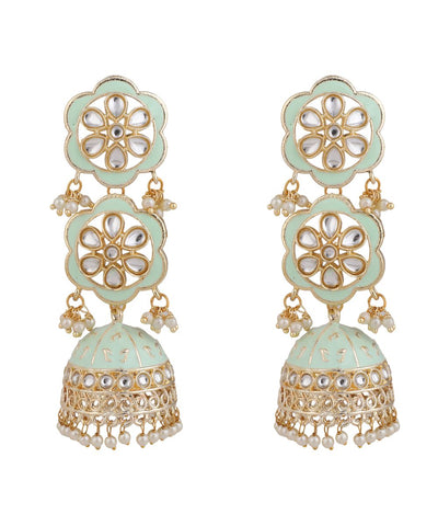 Women's Ethnic Statement Dangle Drop Kundan Studded Jhumka Earring