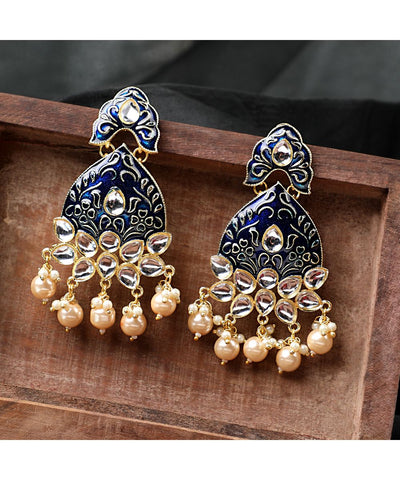 Women's Statement Enameled Kundan and Pearl Studded Earring