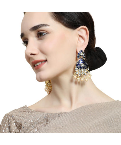 Women's Statement Enameled Kundan and Pearl Studded Earring