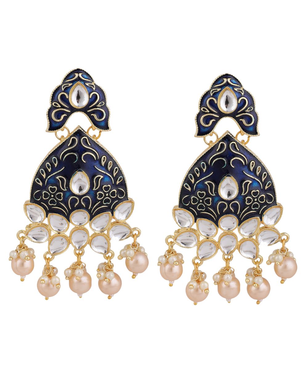 Women's Statement Enameled Kundan and Pearl Studded Earring