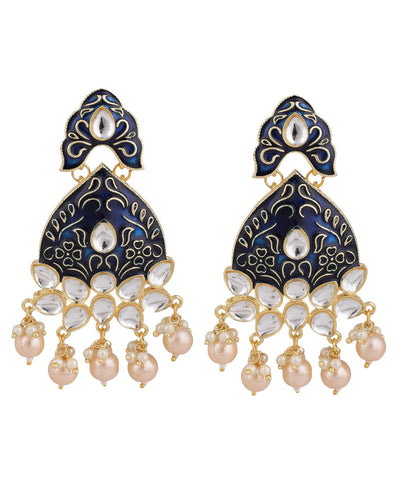 Women's Statement Enameled Kundan and Pearl Studded Earring